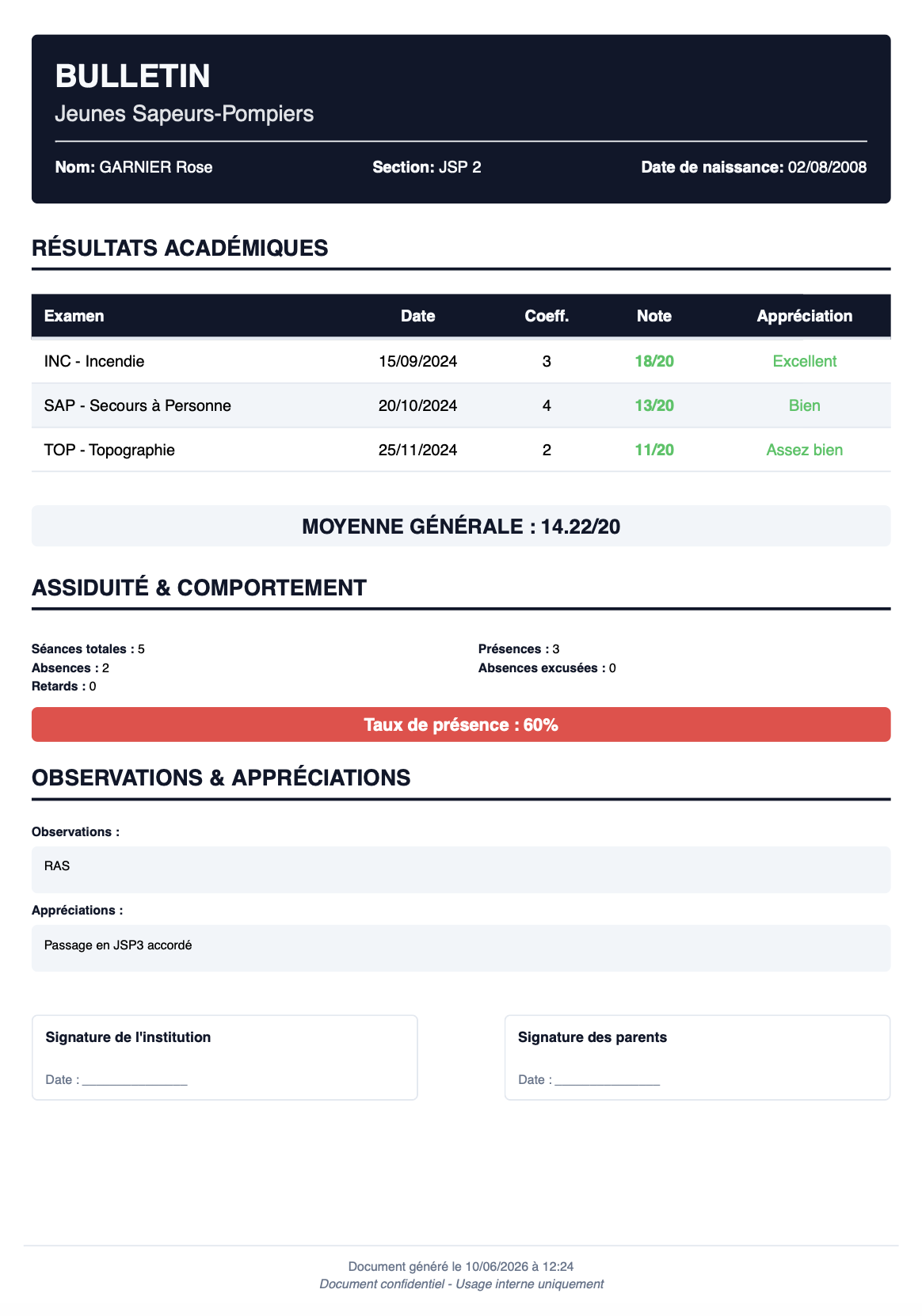 Bulletin de notes en PDF